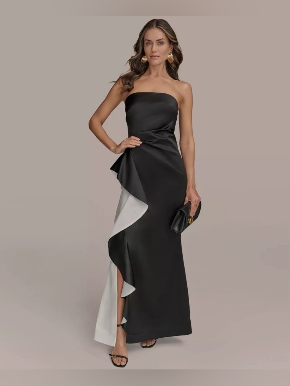 Donna Karan New York
Women's Strapless Contrast Ruffle Trim With Slit Gown